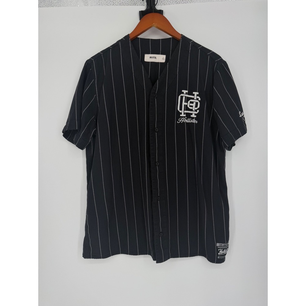 Hollister Mens Baseball Jersey Large Black Pinstripe Streetwear Gorpcore Sporty